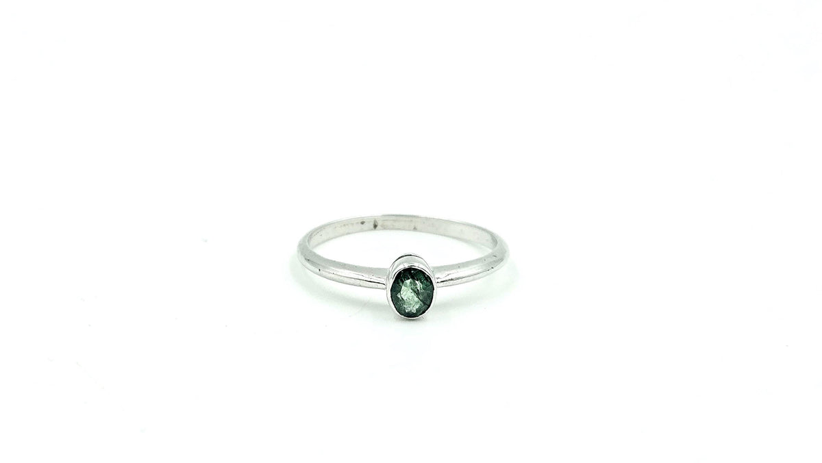 Bezel-Set Oval Emerald Solitaire Ring – 925 Sterling Silver, 18K White Gold Vermeil