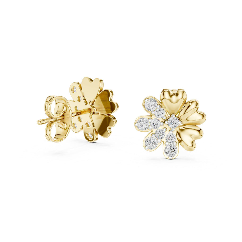 Moissanite Cherry Blossom Stud Earrings – 925 Sterling Silver, 18K Gold Vermeil