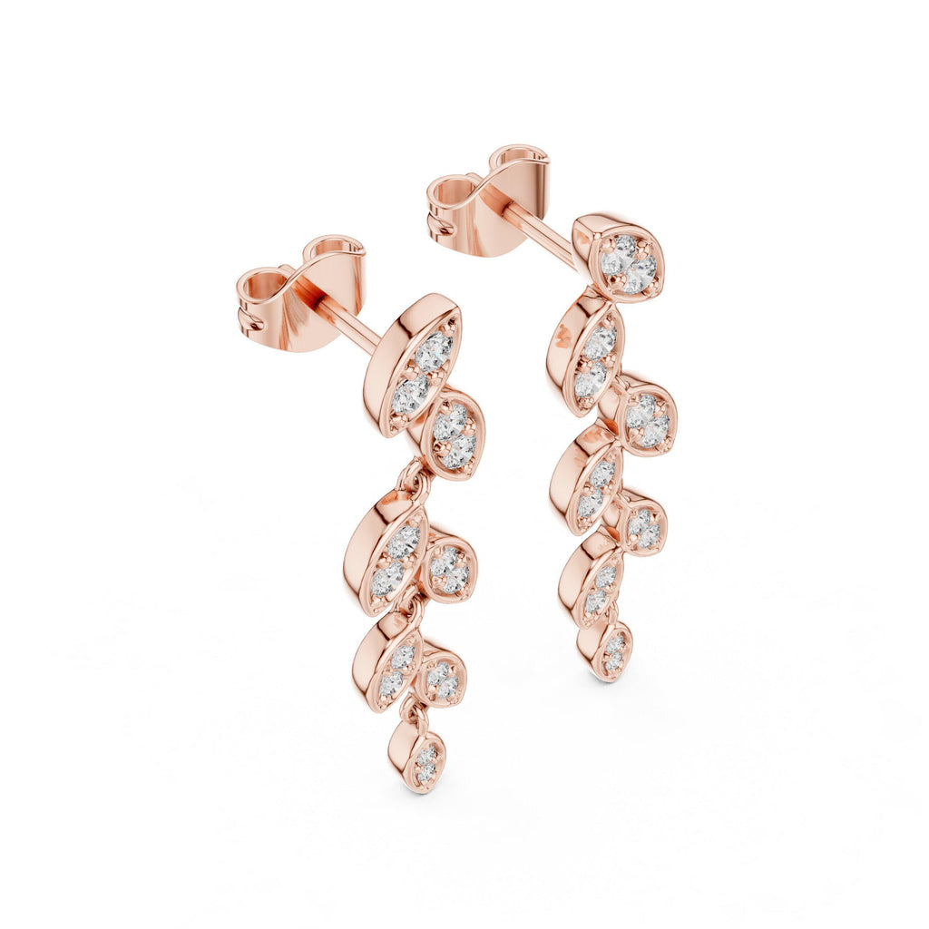 Moissanite Pavé Leaf Vine Drop Earrings – 925 Sterling Silver, 18K Gold Vermeil