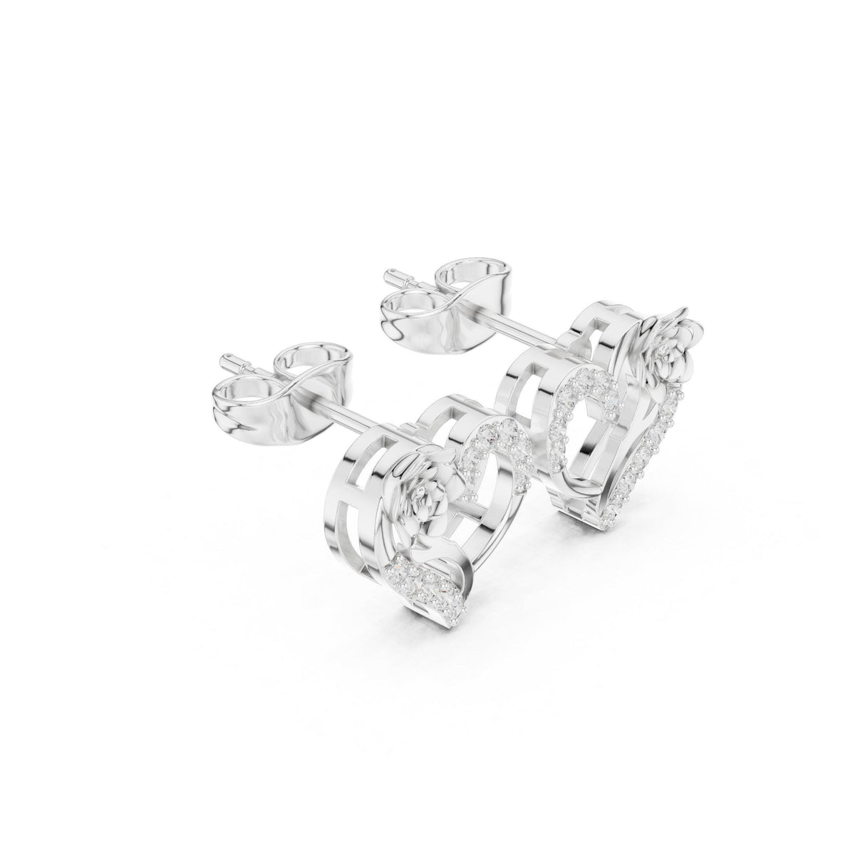 Moissanite Rose & Heart Stud Earrings – 925 Sterling Silver, 18K Gold Vermeil