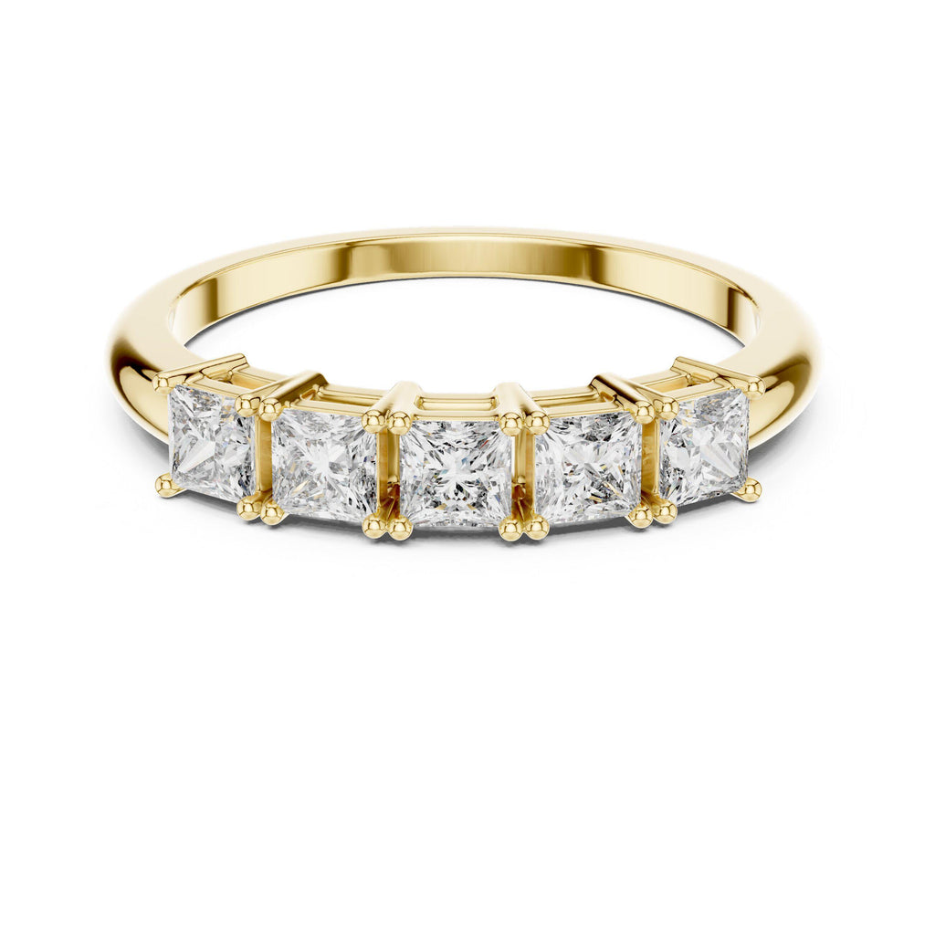 Princess-Cut Moissanite Five-Stone Band – 925 Sterling Silver, 18K Gold Vermeil