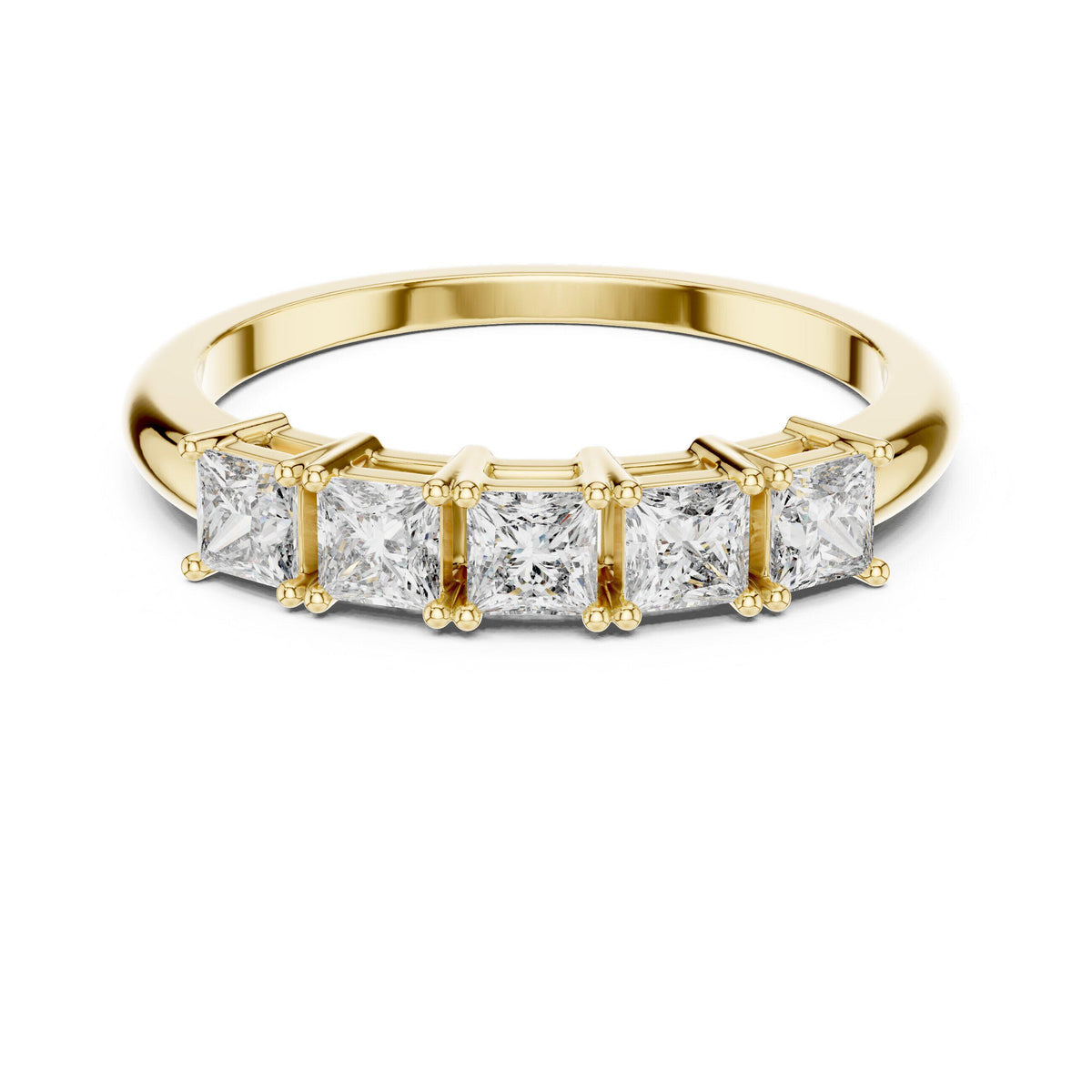 Princess-Cut Moissanite Five-Stone Band – 925 Sterling Silver, 18K Gold Vermeil