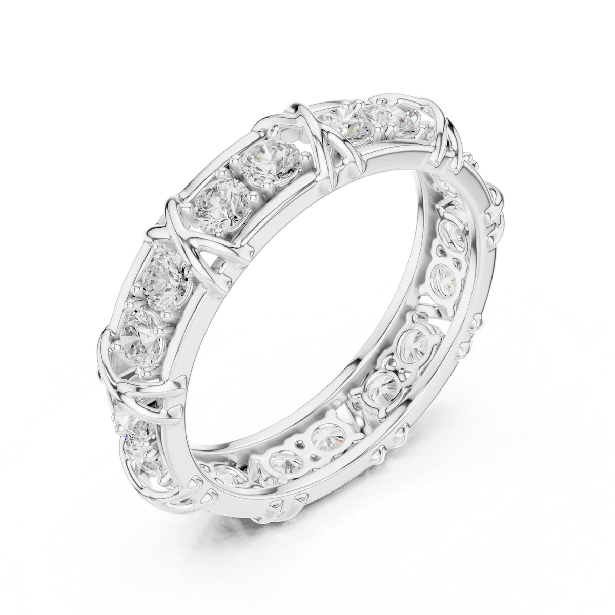 Men's Moissanite Eternity Band, X-Link Design – 925 Sterling Silver, 18K Gold Vermeil
