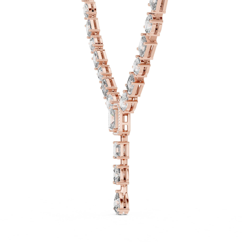 Mixed-Cut Moissanite Y-Drop Tennis Necklace – 925 Sterling Silver, 18K Gold Vermeil