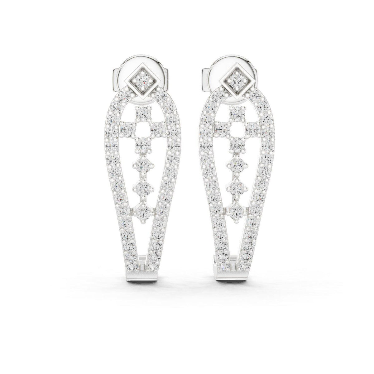 Moissanite Pavé Open Teardrop Earrings – 925 Sterling Silver, 18K Gold Vermeil