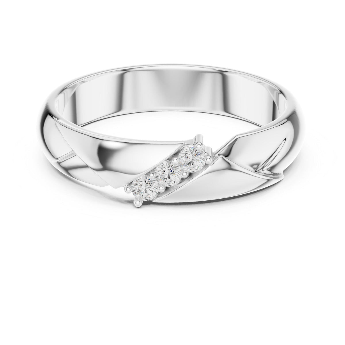 Men's Moissanite Band with Diagonal Pavé Accent – 925 Sterling Silver, 18K Gold Vermeil
