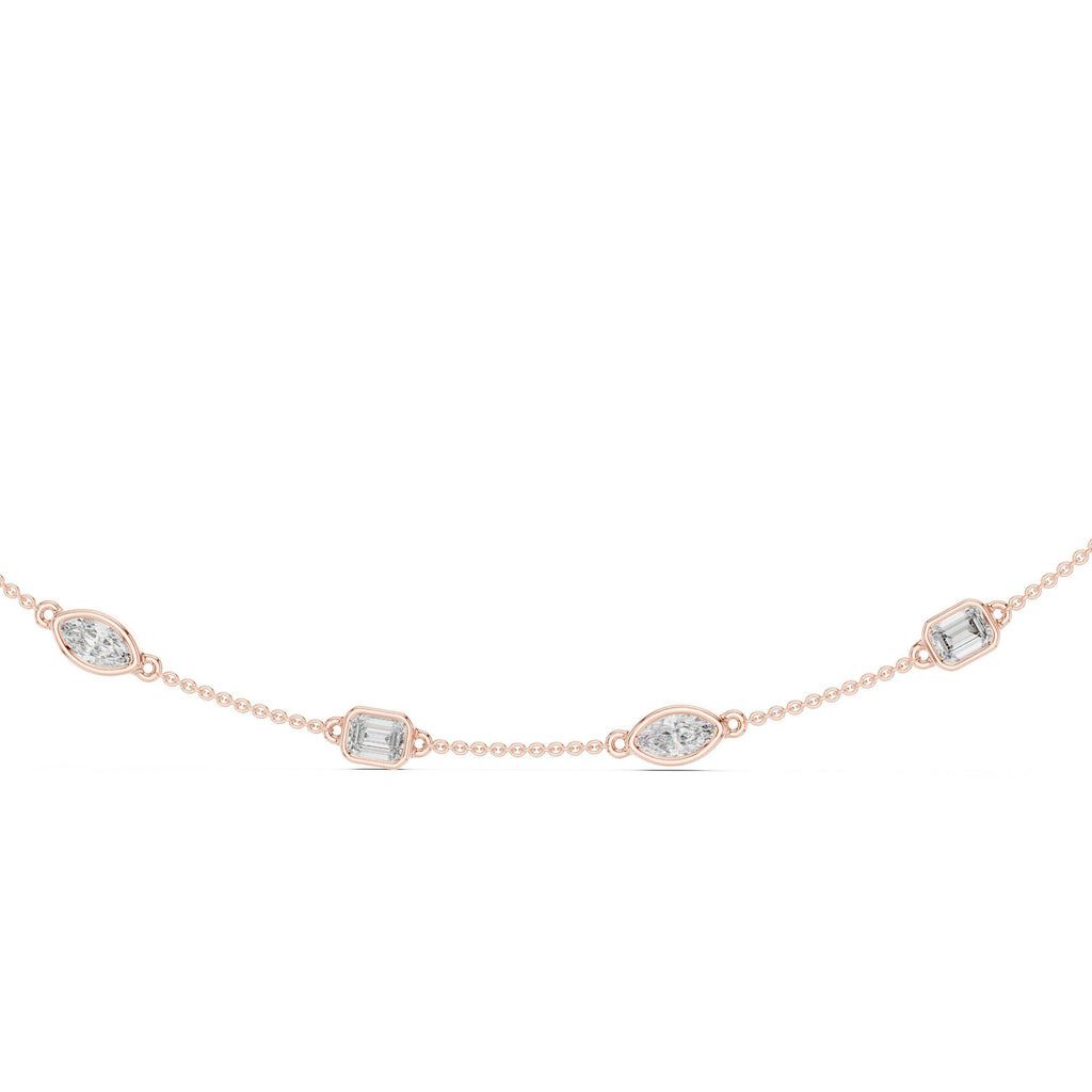 Emerald-Cut & Marquise Moissanite Bezel Station Necklace – 925 Sterling Silver, 18K Gold Vermeil