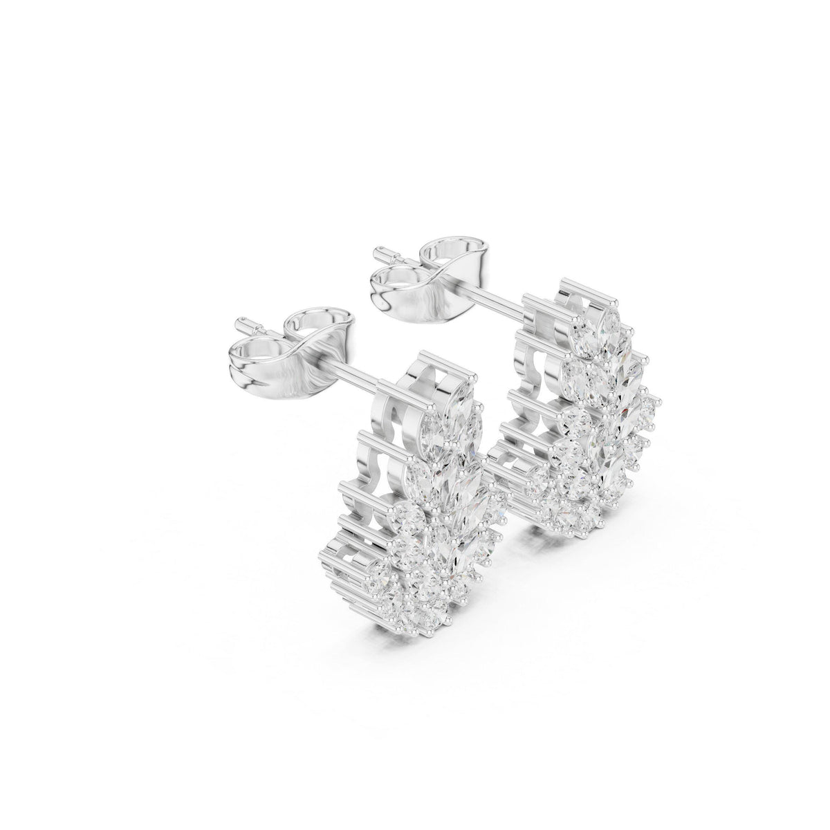 Marquise Moissanite Leaf Cluster Stud Earrings – 925 Sterling Silver, 18K Gold Vermeil