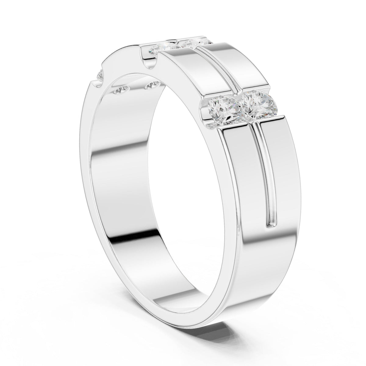 Men's Wide Band with Twin Pavé Bars – 925 Sterling Silver, 18K Gold Vermeil
