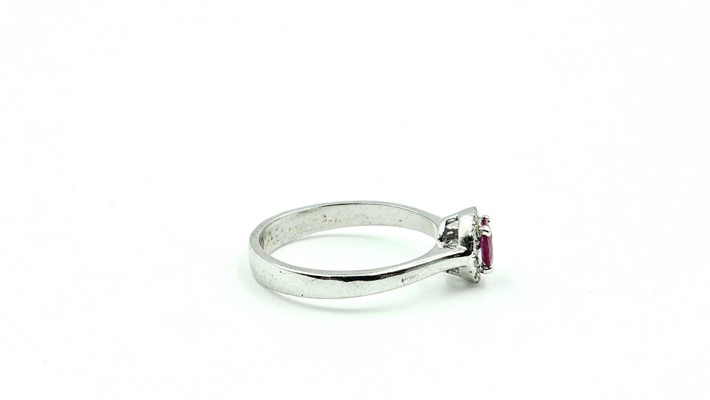 Oval Ruby Diamond-Halo Ring – 925 Sterling Silver, 18K White Gold Vermeil
