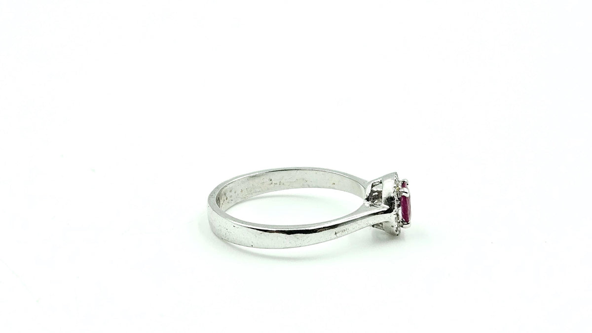 Oval Ruby Diamond-Halo Ring – 925 Sterling Silver, 18K White Gold Vermeil