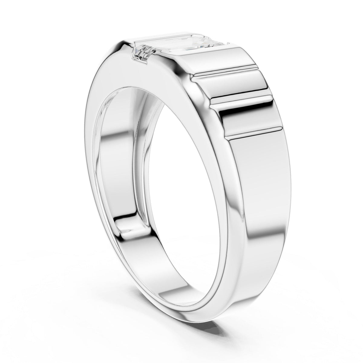 Men's Emerald-Cut Moissanite Ring, Ribbed Band – 925 Sterling Silver, 18K Gold Vermeil