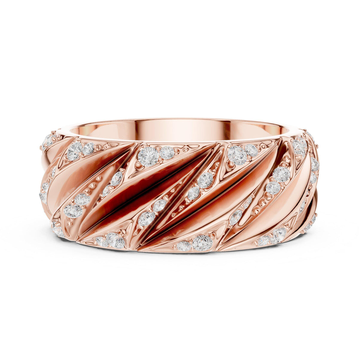 Men's Wide Moissanite Band with Diagonal Cutout Stripes – 925 Sterling Silver, 18K Gold Vermeil