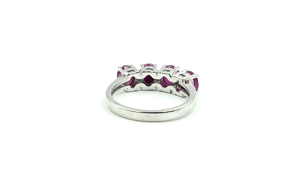 Four-Stone Ruby Band Ring – 925 Sterling Silver, 18K White Gold Vermeil