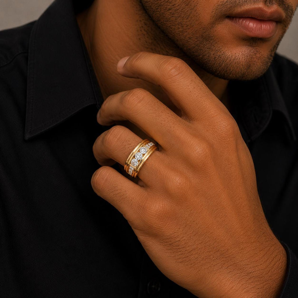 Men's Five-Stone Channel-Set Moissanite Band – 925 Sterling Silver, 18K Gold Vermeil