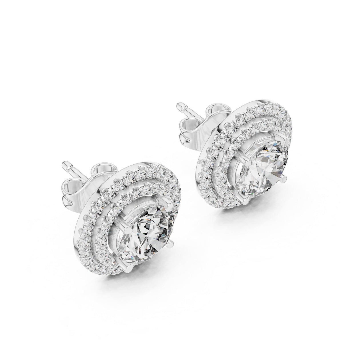 Round Moissanite Double-Halo Stud Earrings – 925 Sterling Silver, 18K Gold Vermeil