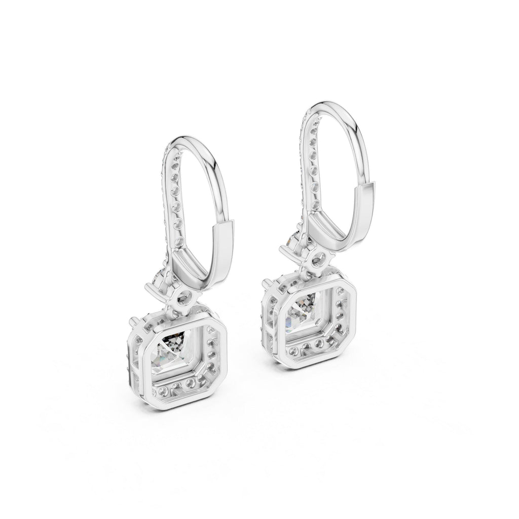 Asscher-Cut Moissanite Halo Drop Earrings – 925 Sterling Silver, 18K Gold Vermeil