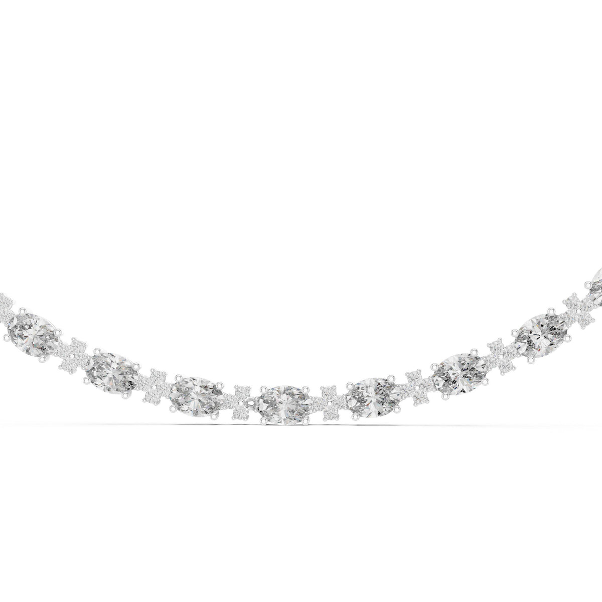 Round & Oval Moissanite Tennis Necklace – 925 Sterling Silver, 18K Gold Vermeil