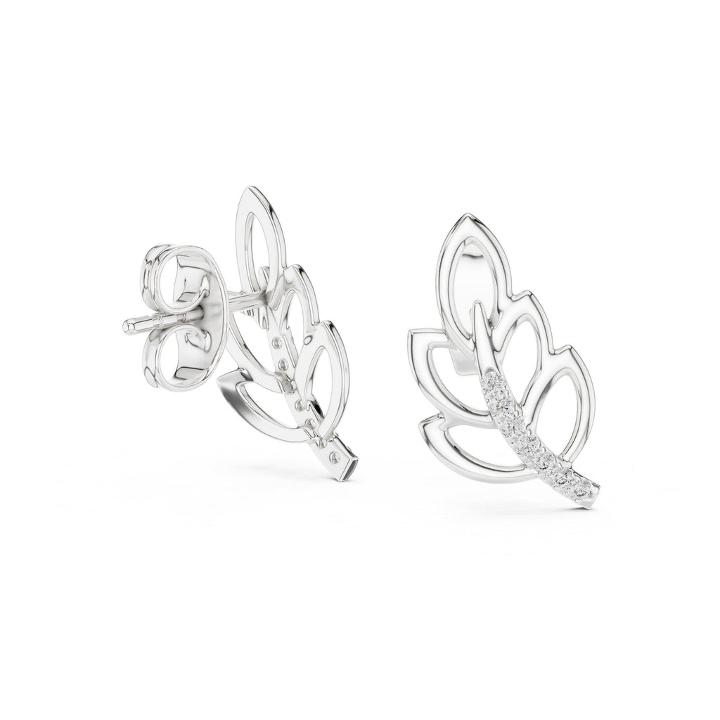 Moissanite Pavé Leaf Stud Earrings – 925 Sterling Silver, 18K Gold Vermeil