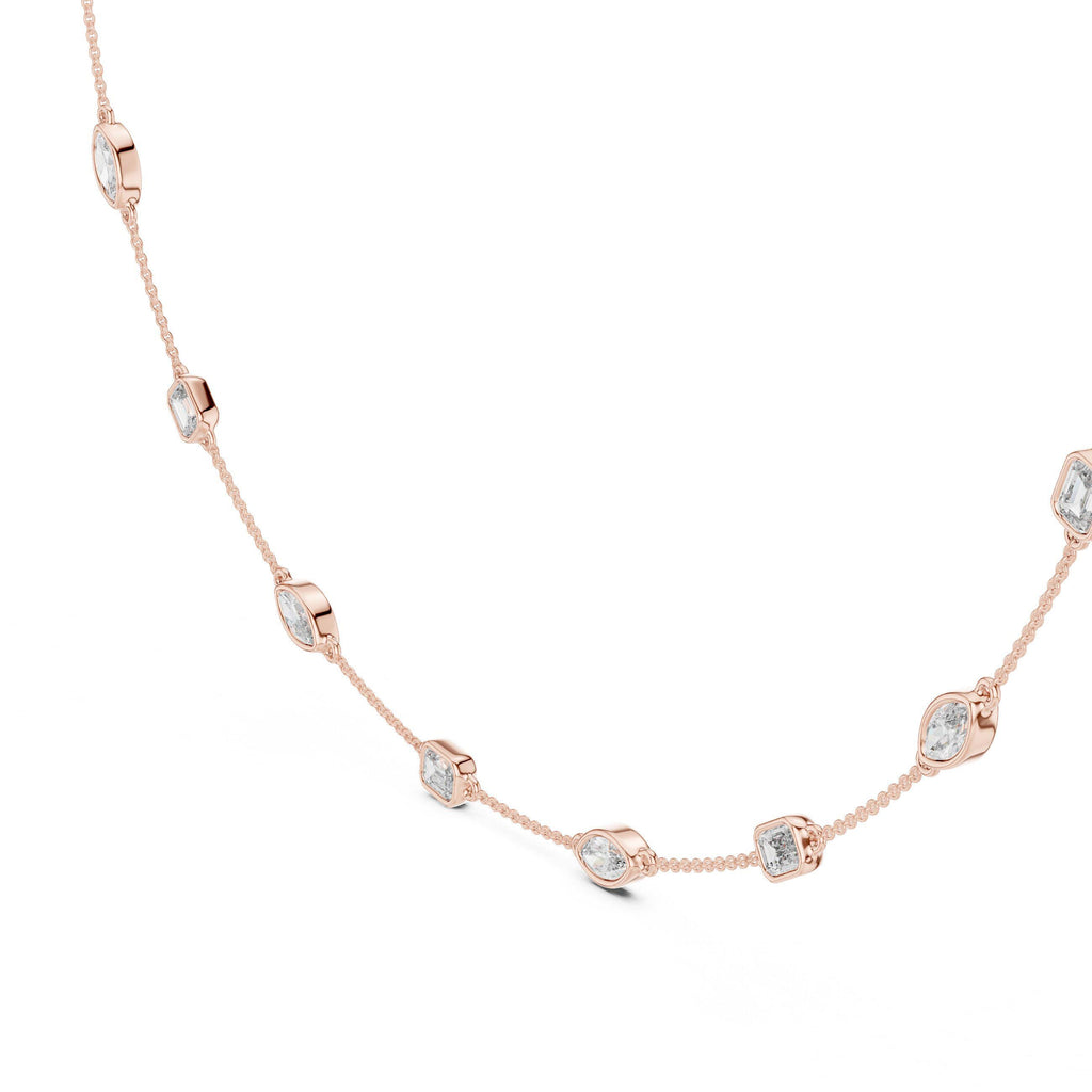 Emerald-Cut & Marquise Moissanite Bezel Station Necklace – 925 Sterling Silver, 18K Gold Vermeil