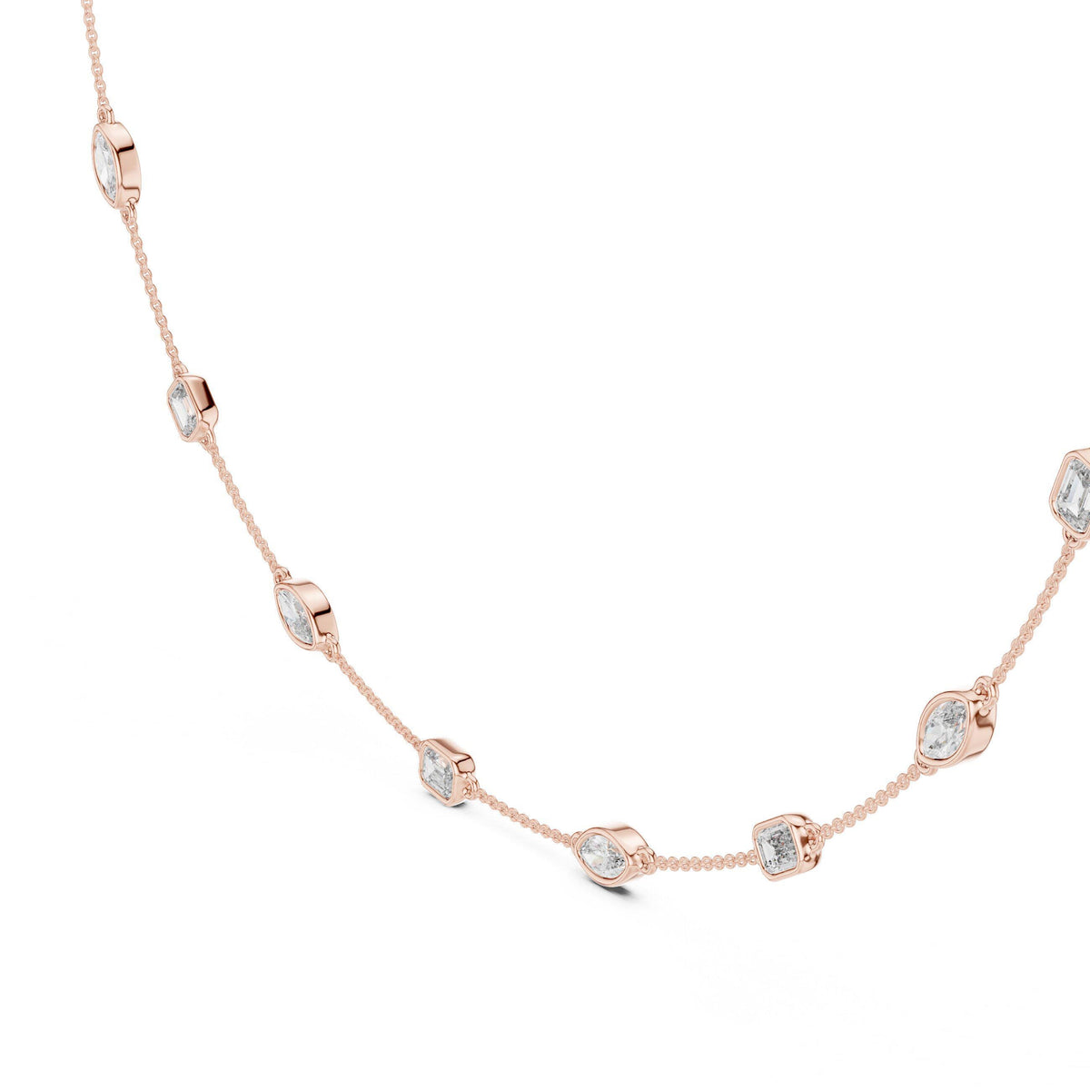 Emerald-Cut & Marquise Moissanite Bezel Station Necklace – 925 Sterling Silver, 18K Gold Vermeil