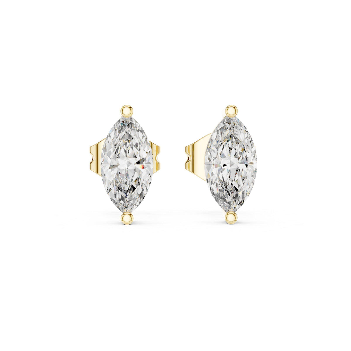Marquise Moissanite Solitaire Stud Earrings – 925 Sterling Silver, 18K Gold Vermeil