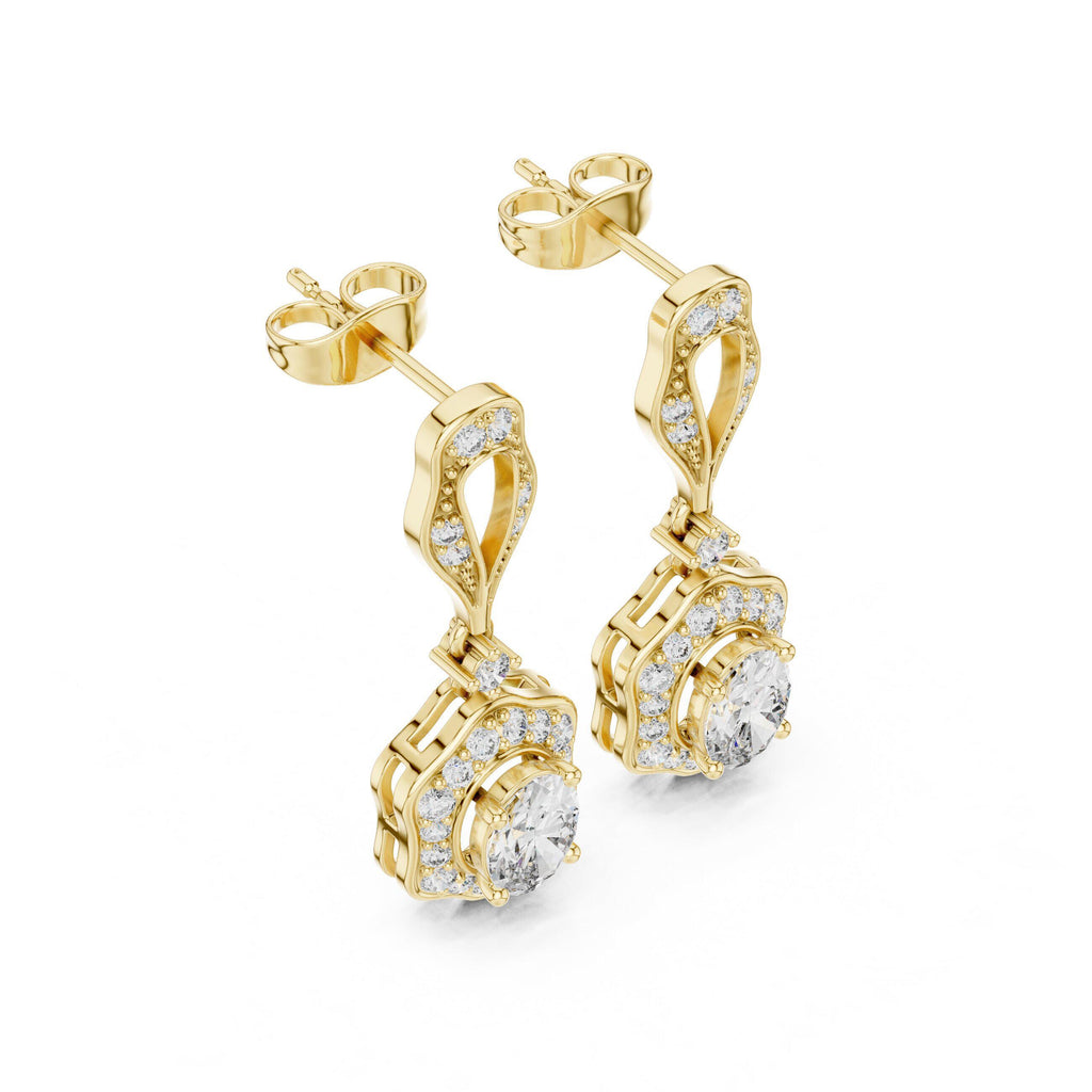 Oval Moissanite Vintage Halo Drop Earrings – 925 Sterling Silver, 18K Gold Vermeil