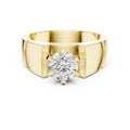 Men's Round Moissanite Ring, Angular Stepped Band – 925 Sterling Silver, 18K Gold Vermeil