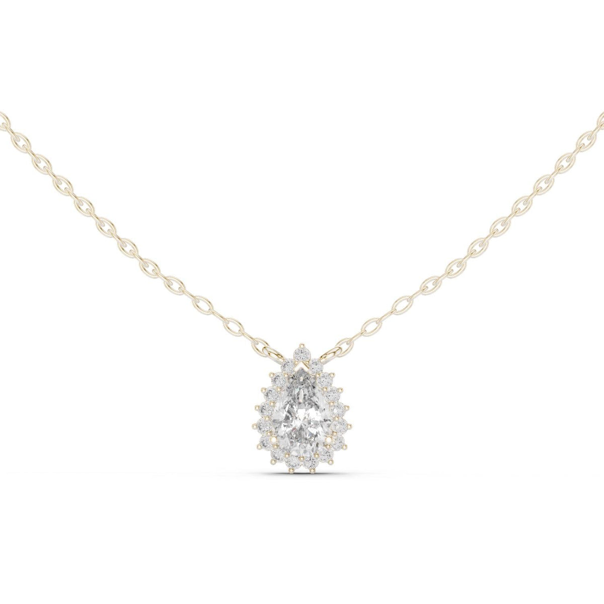 Pear Moissanite Cluster Halo Pendant Necklace – 925 Sterling Silver, 18K Gold Vermeil