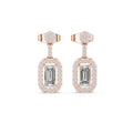 Emerald-Cut Moissanite Octagon Halo Drop Earrings – 925 Sterling Silver, 18K Gold Vermeil