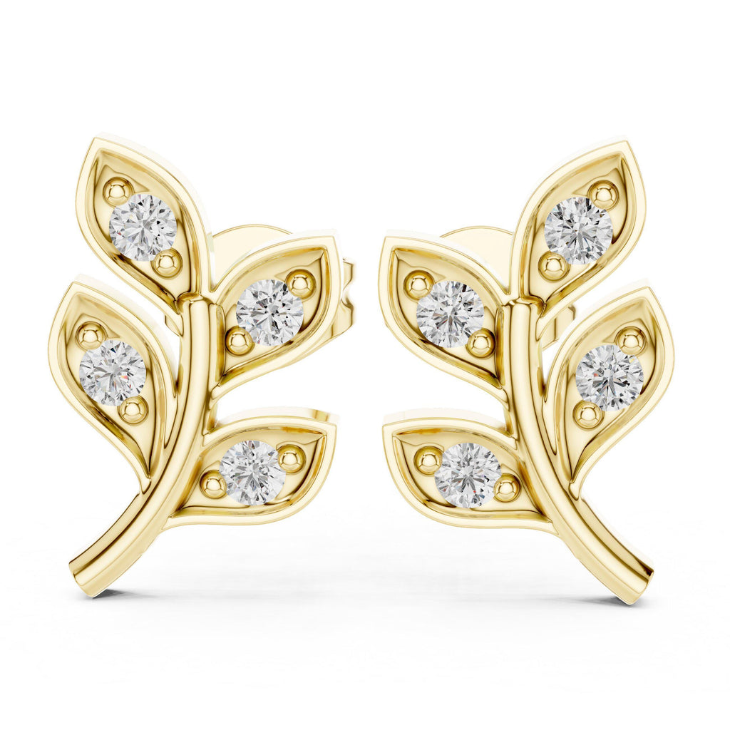 Moissanite Leaf Branch Stud Earrings – 925 Sterling Silver, 18K Gold Vermeil