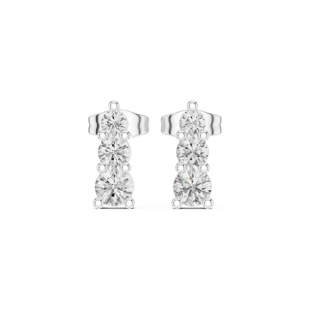 Moissanite Vertical Three-Stone Stud Earrings – 925 Sterling Silver, 18K Gold Vermeil