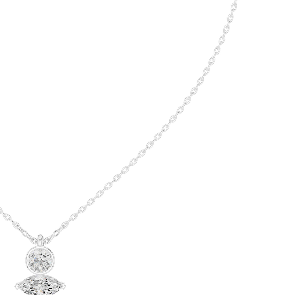 Round & Marquise Moissanite Bezel Drop Necklace – 925 Sterling Silver, 18K Gold Vermeil