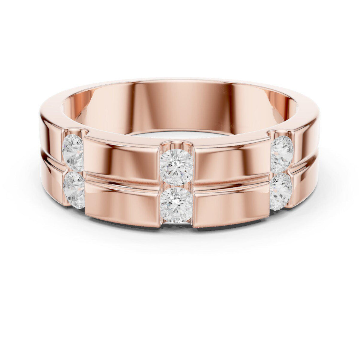 Men's Wide Band with Twin Pavé Bars – 925 Sterling Silver, 18K Gold Vermeil