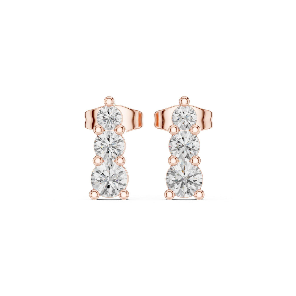 Moissanite Vertical Three-Stone Stud Earrings – 925 Sterling Silver, 18K Gold Vermeil