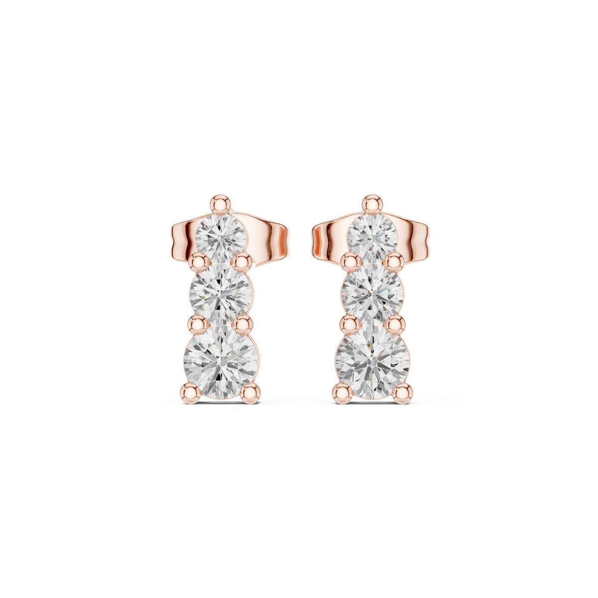Moissanite Vertical Three-Stone Stud Earrings – 925 Sterling Silver, 18K Gold Vermeil