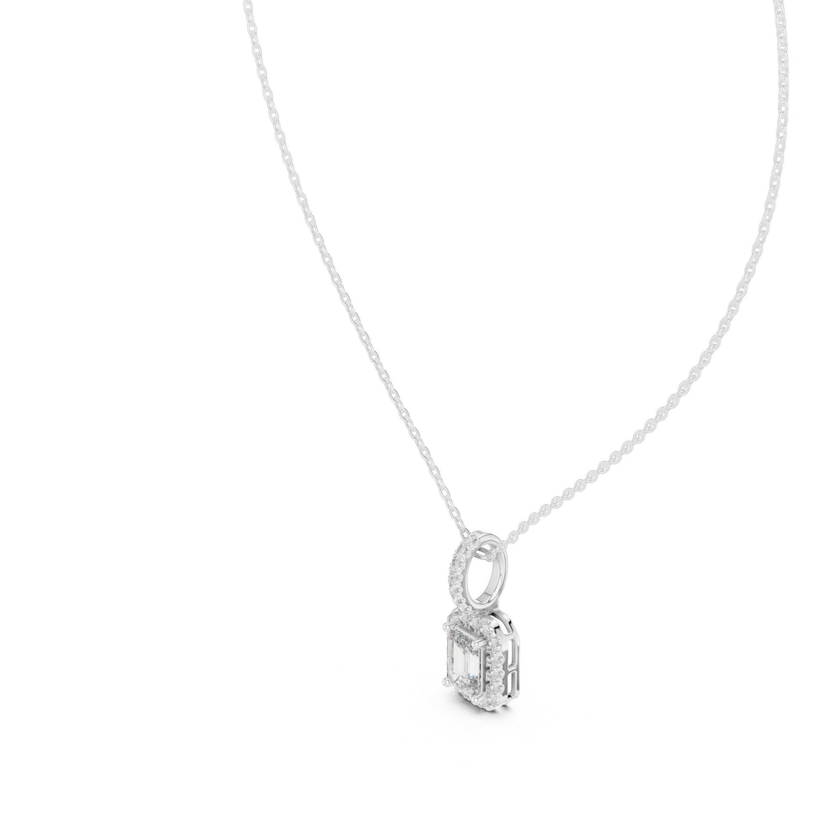 Emerald-Cut Moissanite Halo Pendant Necklace – 925 Sterling Silver, 18K Gold Vermeil