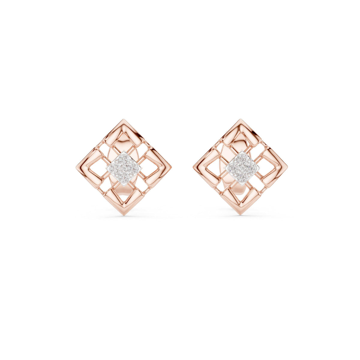 Moissanite Open Square Lattice Stud Earrings – 925 Sterling Silver, 18K Gold Vermeil