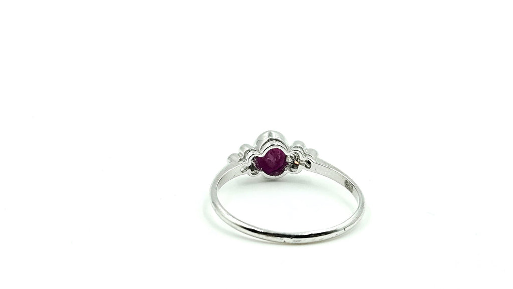 Bezel-Set Oval Ruby Ring with Diamond Accents – 925 Sterling Silver, 18K White Gold Vermeil