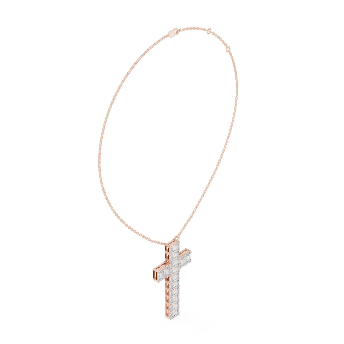 Baguette Moissanite Cross Pendant Necklace – 925 Sterling Silver, 18K Gold Vermeil