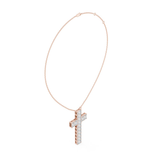 Baguette Moissanite Cross Pendant Necklace – 925 Sterling Silver, 18K Gold Vermeil