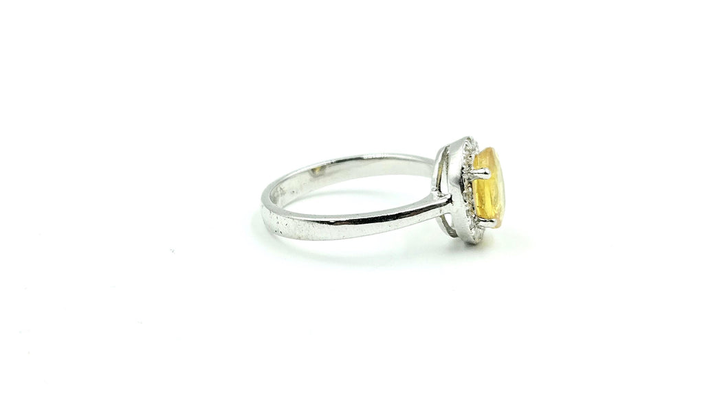 Oval Yellow Sapphire Diamond Halo Ring – 925 Sterling Silver, 18K White Gold Vermeil
