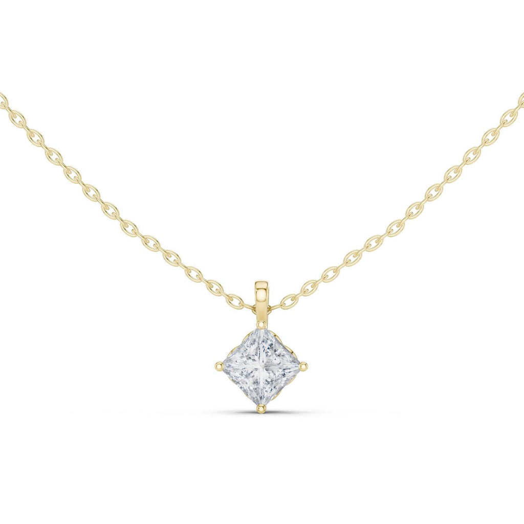 Princess Moissanite On-Point Solitaire Necklace – 925 Sterling Silver, 18K Gold Vermeil