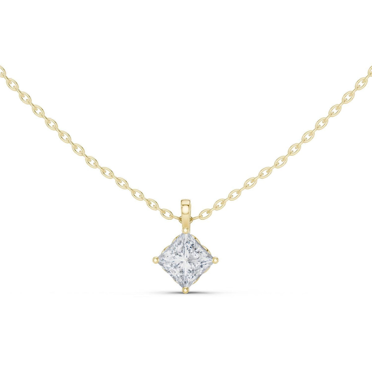 Princess Moissanite On-Point Solitaire Necklace – 925 Sterling Silver, 18K Gold Vermeil