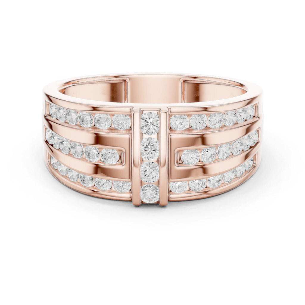 Men's Triple-Row Band with Pavé Moissanite Bar – 925 Sterling Silver, 18K Gold Vermeil