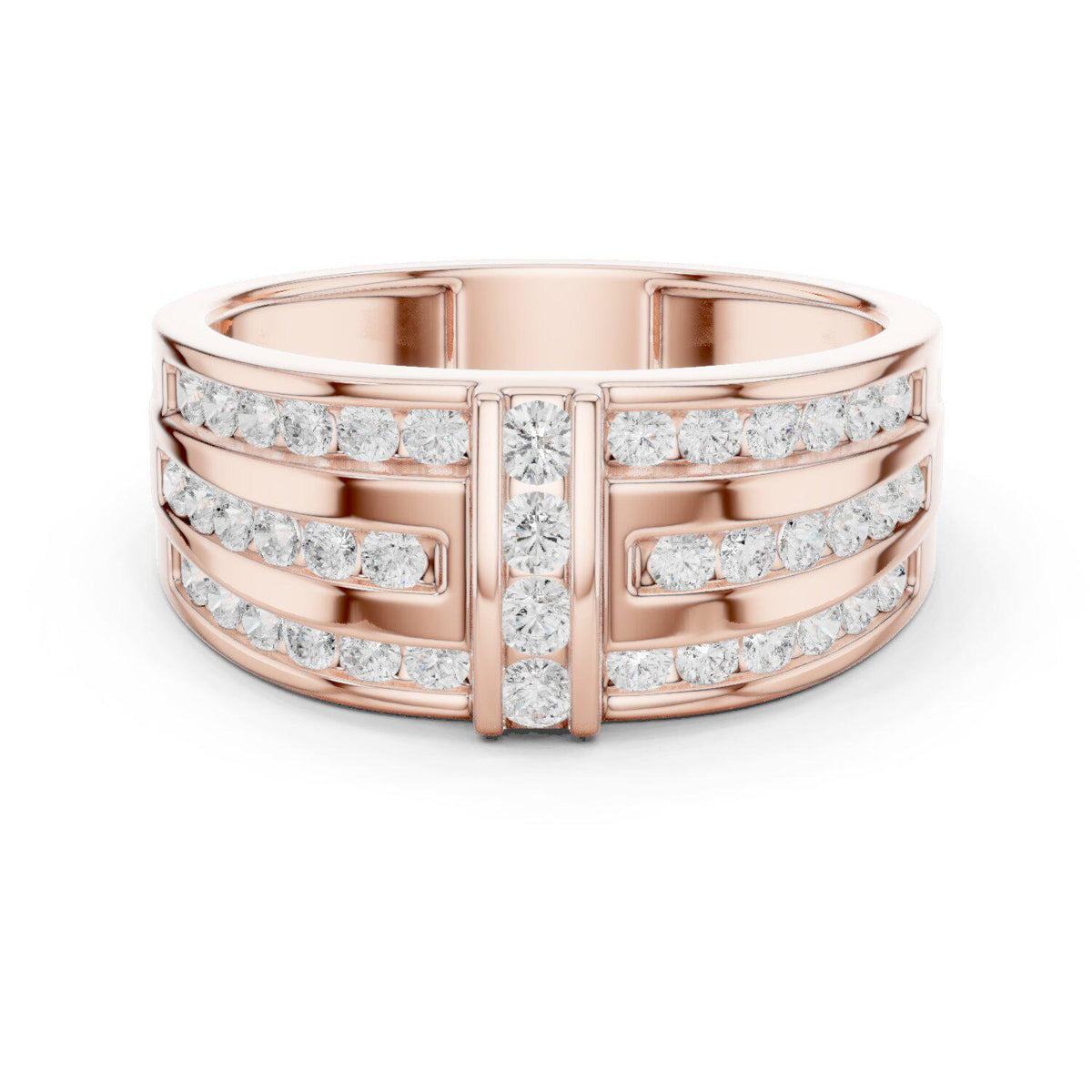 Men's Triple-Row Band with Pavé Moissanite Bar – 925 Sterling Silver, 18K Gold Vermeil