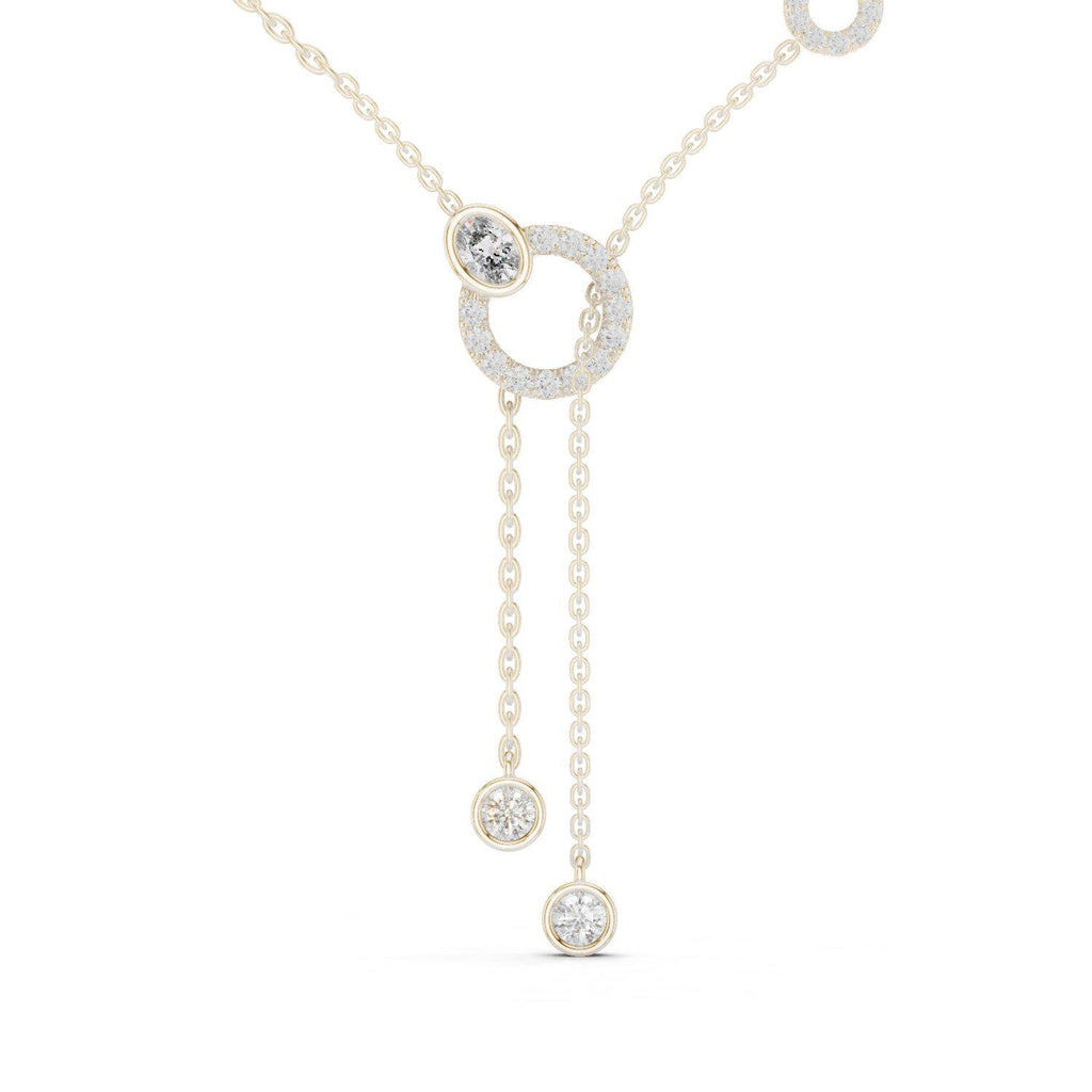 Round & Oval Moissanite Circle Lariat Necklace – 925 Sterling Silver, 18K Gold Vermeil