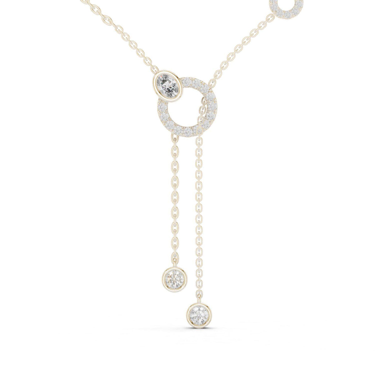 Round & Oval Moissanite Circle Lariat Necklace – 925 Sterling Silver, 18K Gold Vermeil
