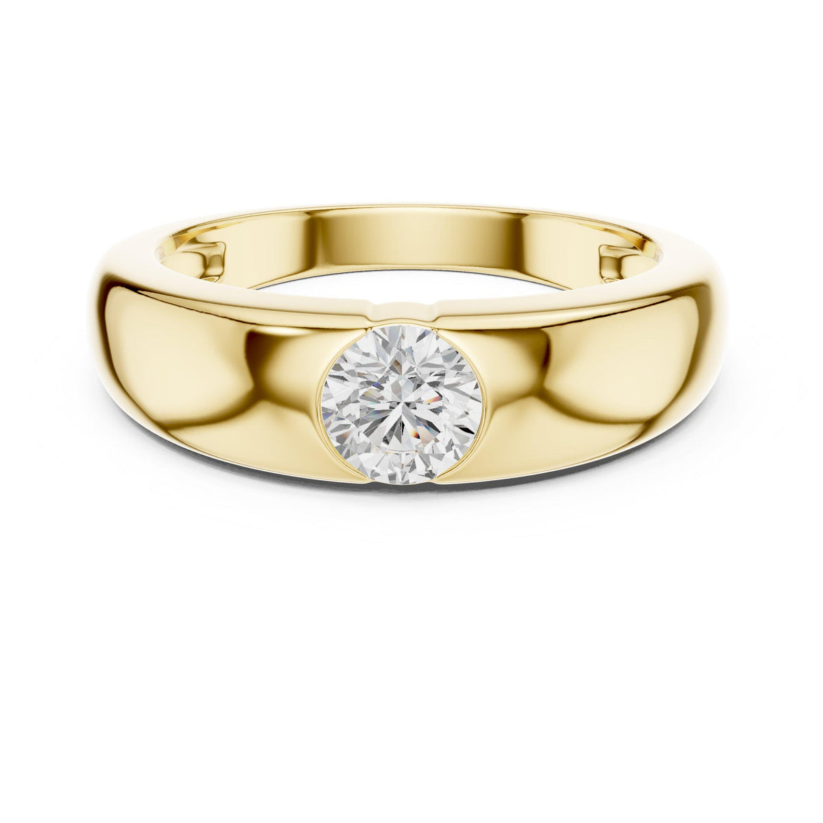 Men's Flush-Set Round Moissanite Domed Band – 925 Sterling Silver, 18K Gold Vermeil