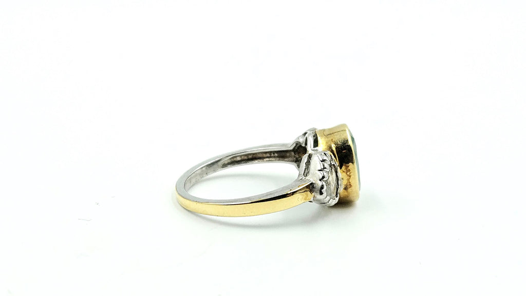 Oval Cabochon Emerald Ring with Diamond Accents – 925 Sterling Silver, 18K Gold Vermeil